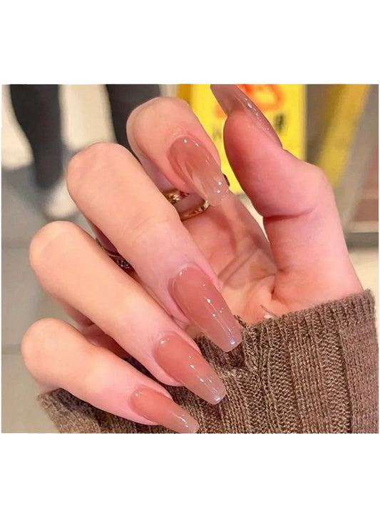 Coffin Glossy Nails - Nude