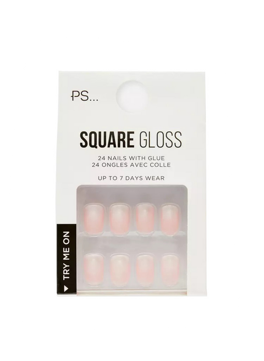 French Glossy Square Nails - Nude Ombre