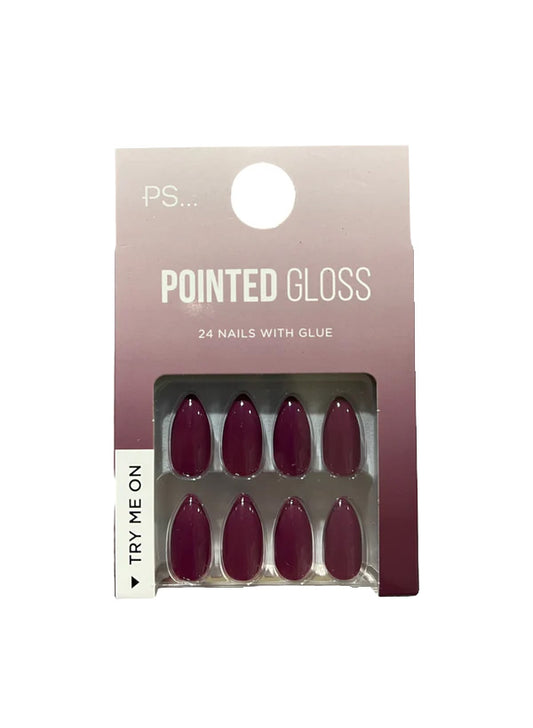 Pointed Glossy Nails - Burgundy