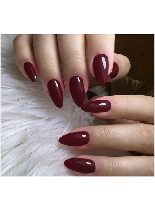 Pointed Glossy Nails - Burgundy