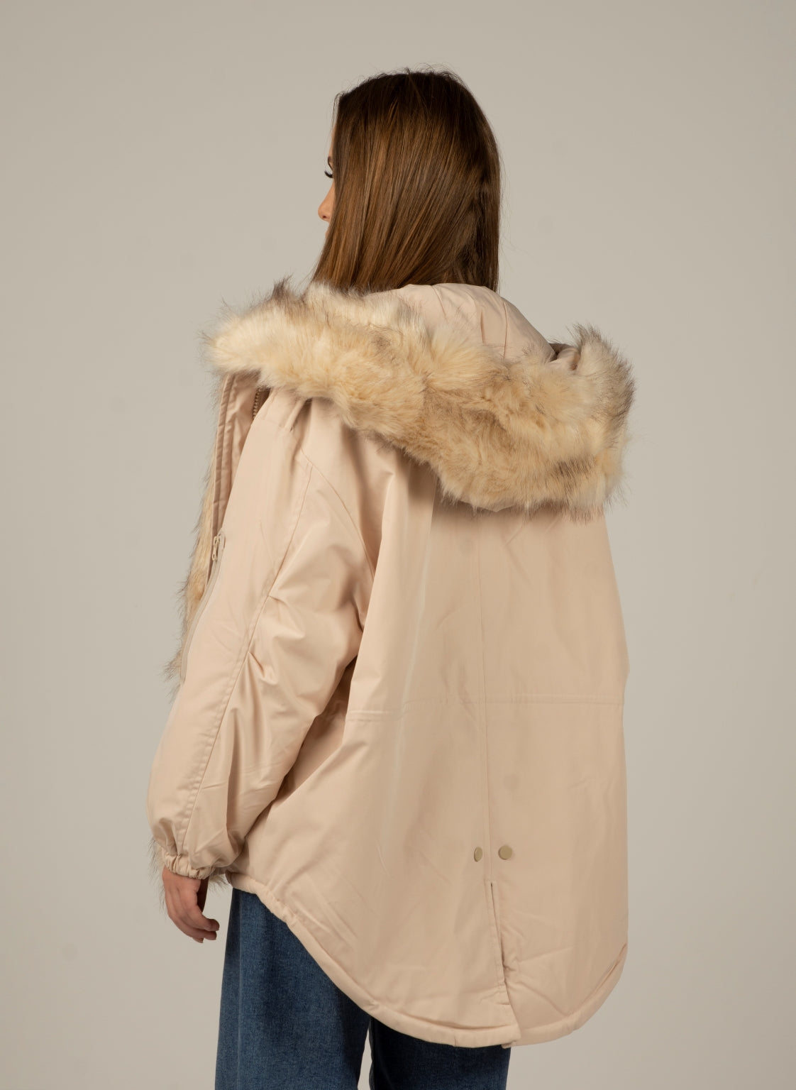 Beige Hooded Oversized Puffer Coat