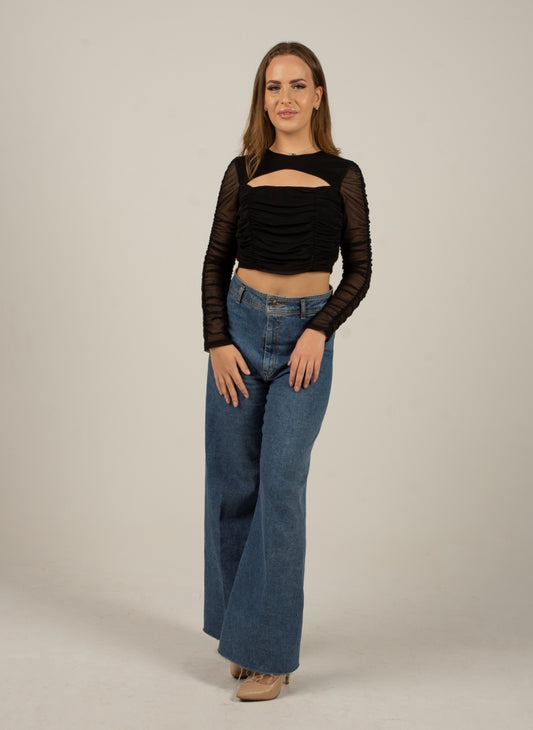 Black Hollow Out Voile Top