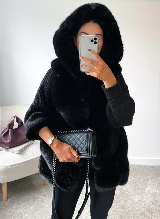 Claudette Black Faux Fur Hooded Gilet