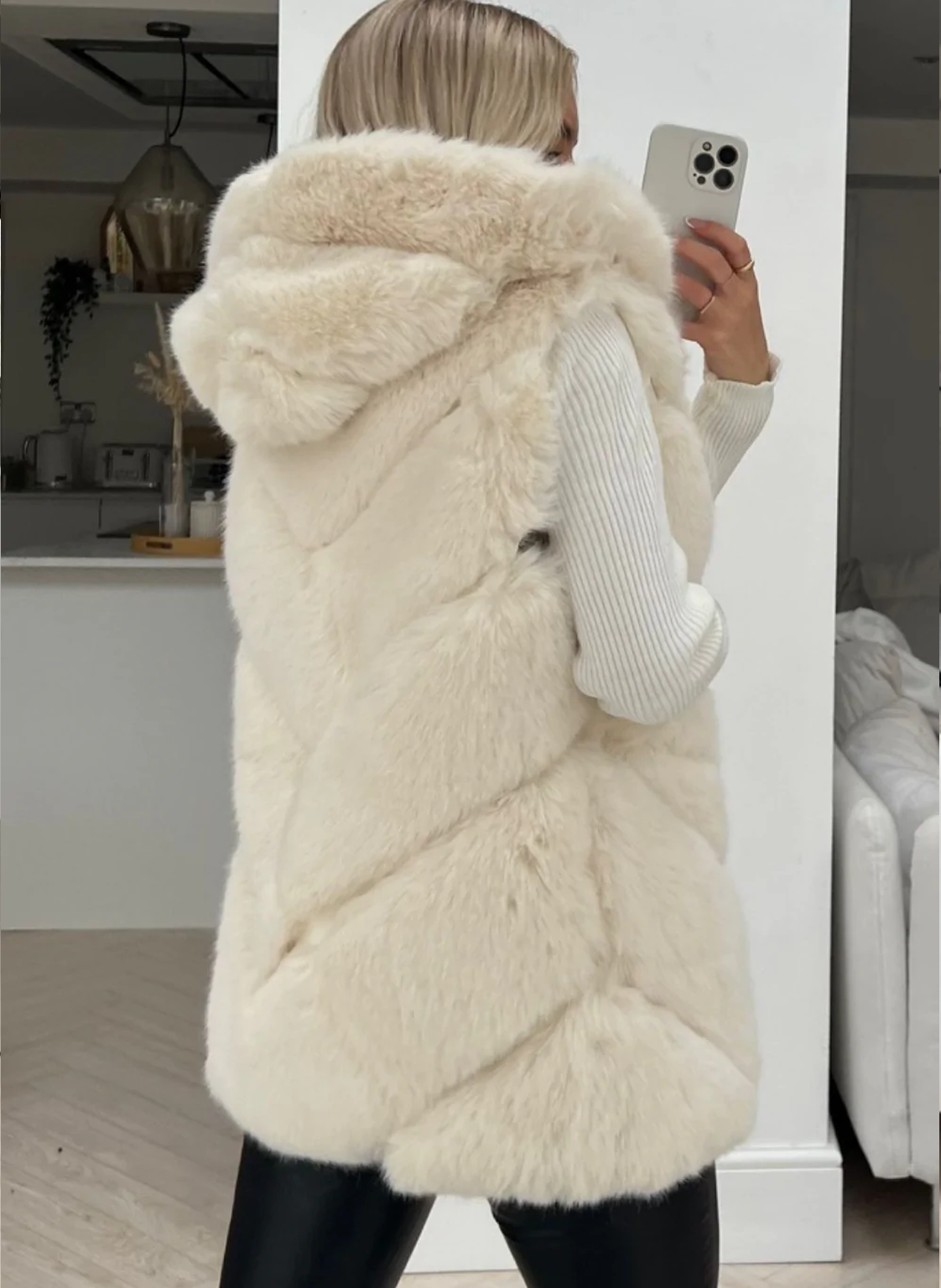 Claudette Cream Faux Fur Hooded Gilet