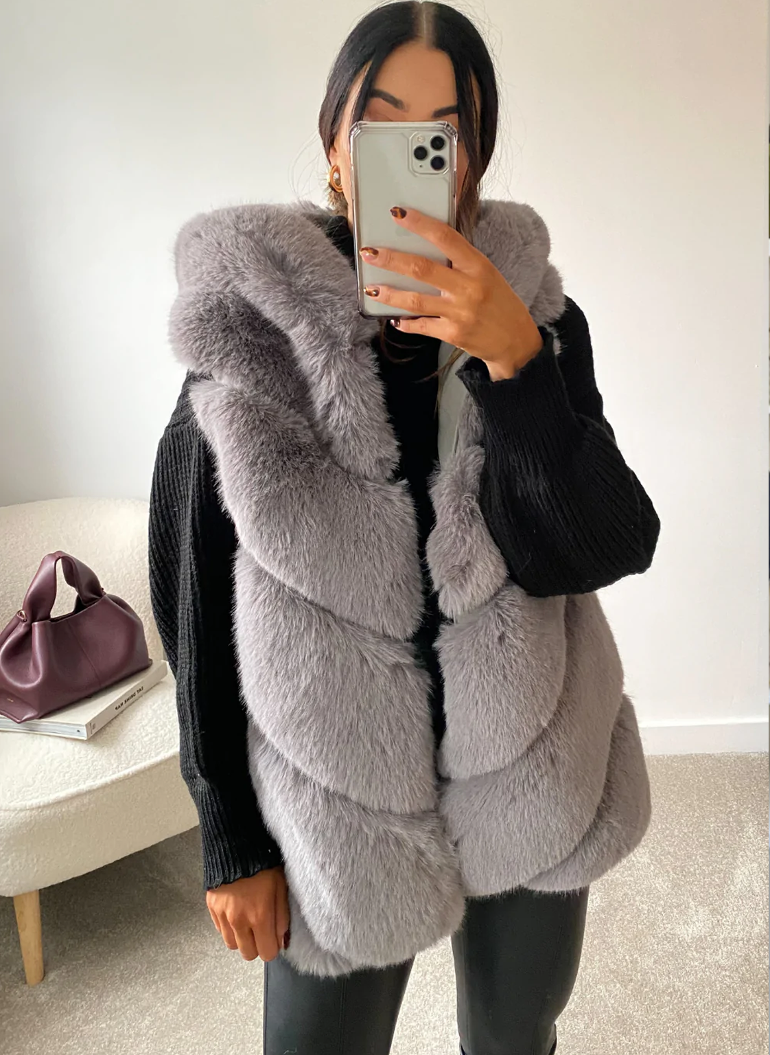 Gray fur gilet discount
