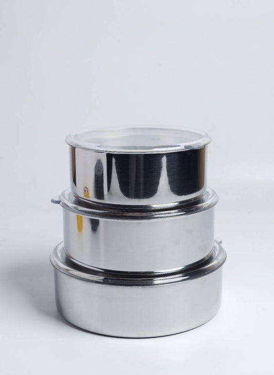 A set of Steel containers with lids