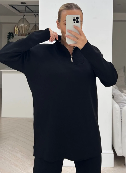 Nellie black wide loungewear set