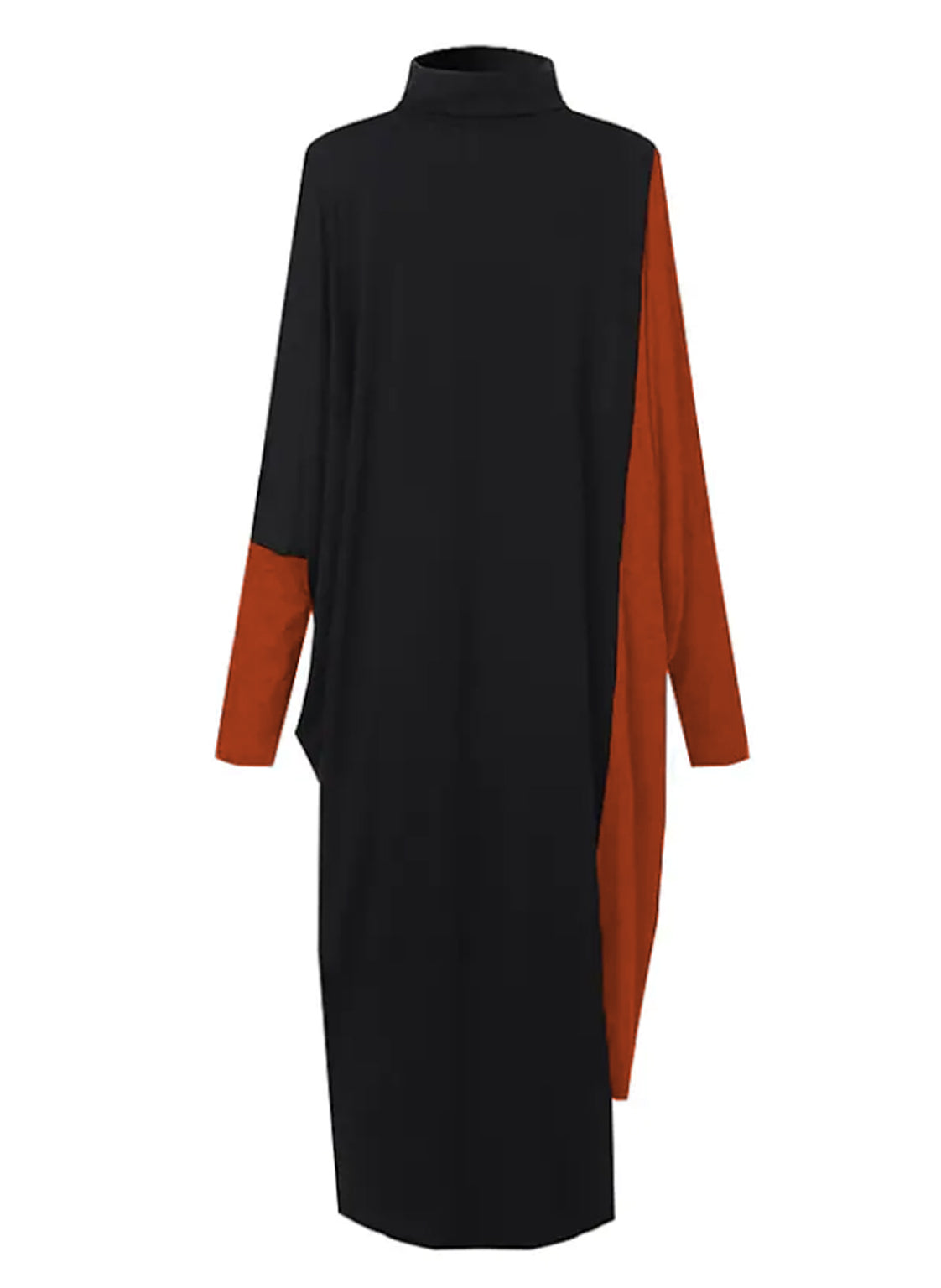 Oversized Midi High Neck Dress Orange and Black