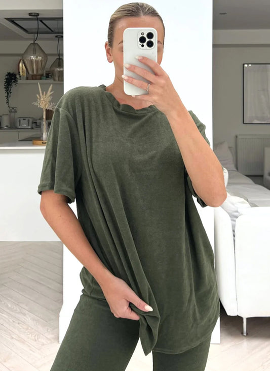 Rosie Khaki Oversized Toweling Loungewear Set