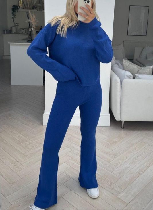 Gracie blue roll neck flared loungeset