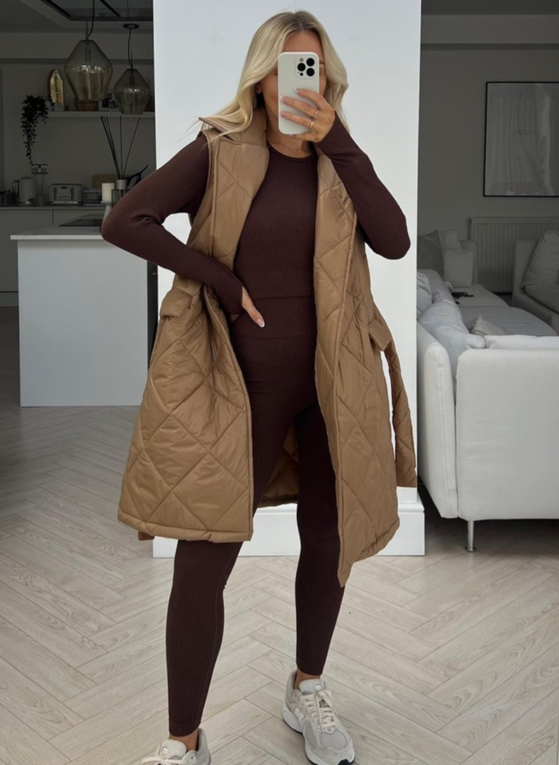 Naomi Camel quilted tie waist gilet