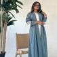 Blue Linen Abaya With Embroidery