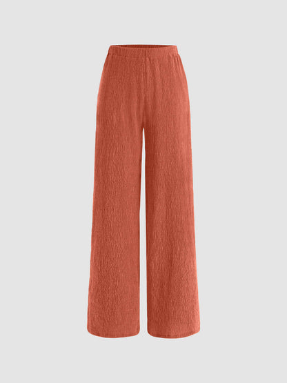 Orange Solid Texture Elastic Waist Trousers