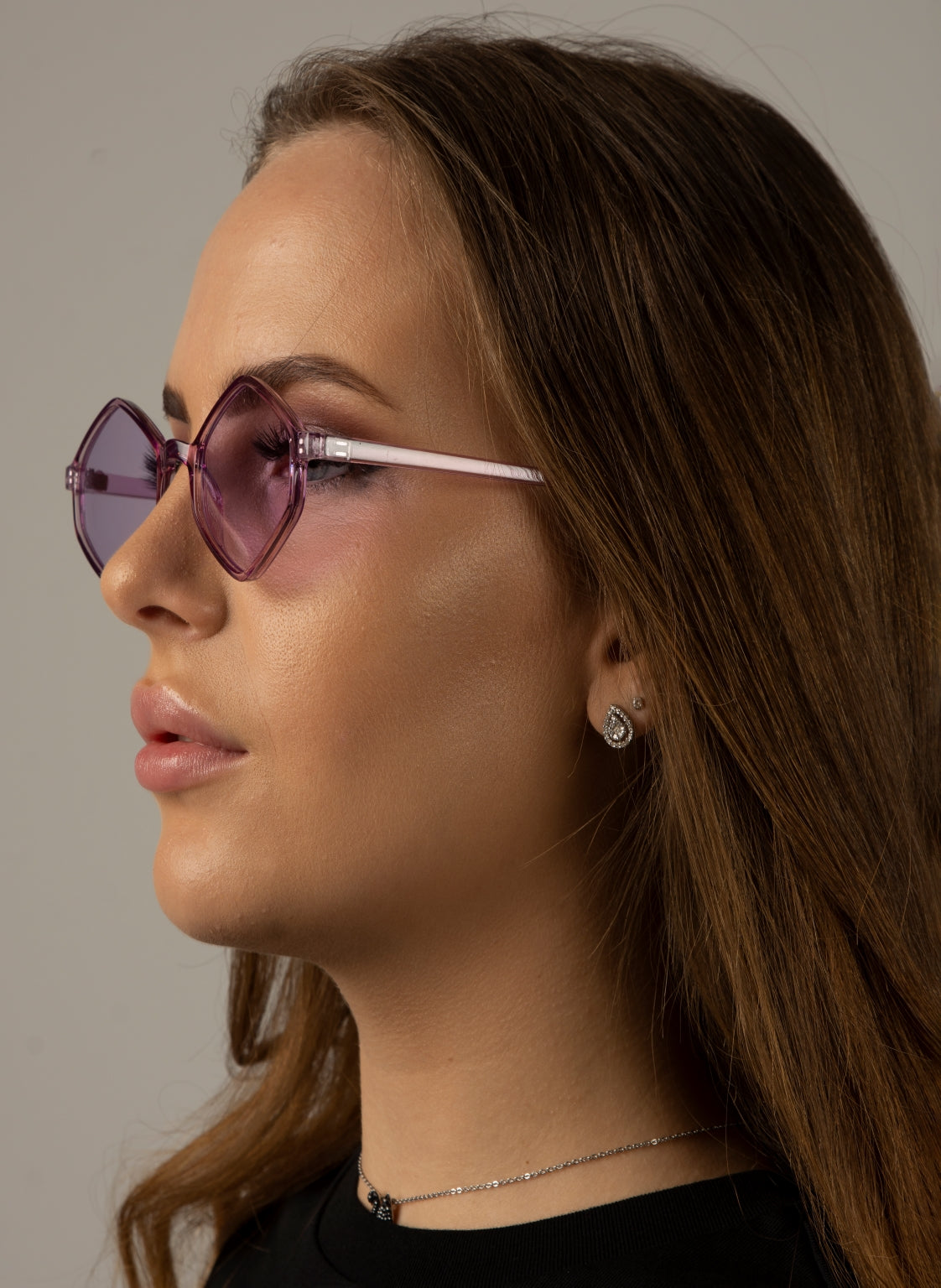Clear Purple Polygon sunglasses for women