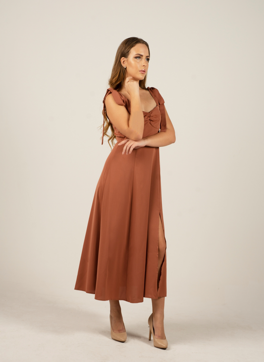 Solid Bowknot Corset Midi Dress
