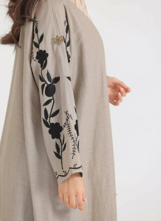 Linen Abaya with Black Embroidery