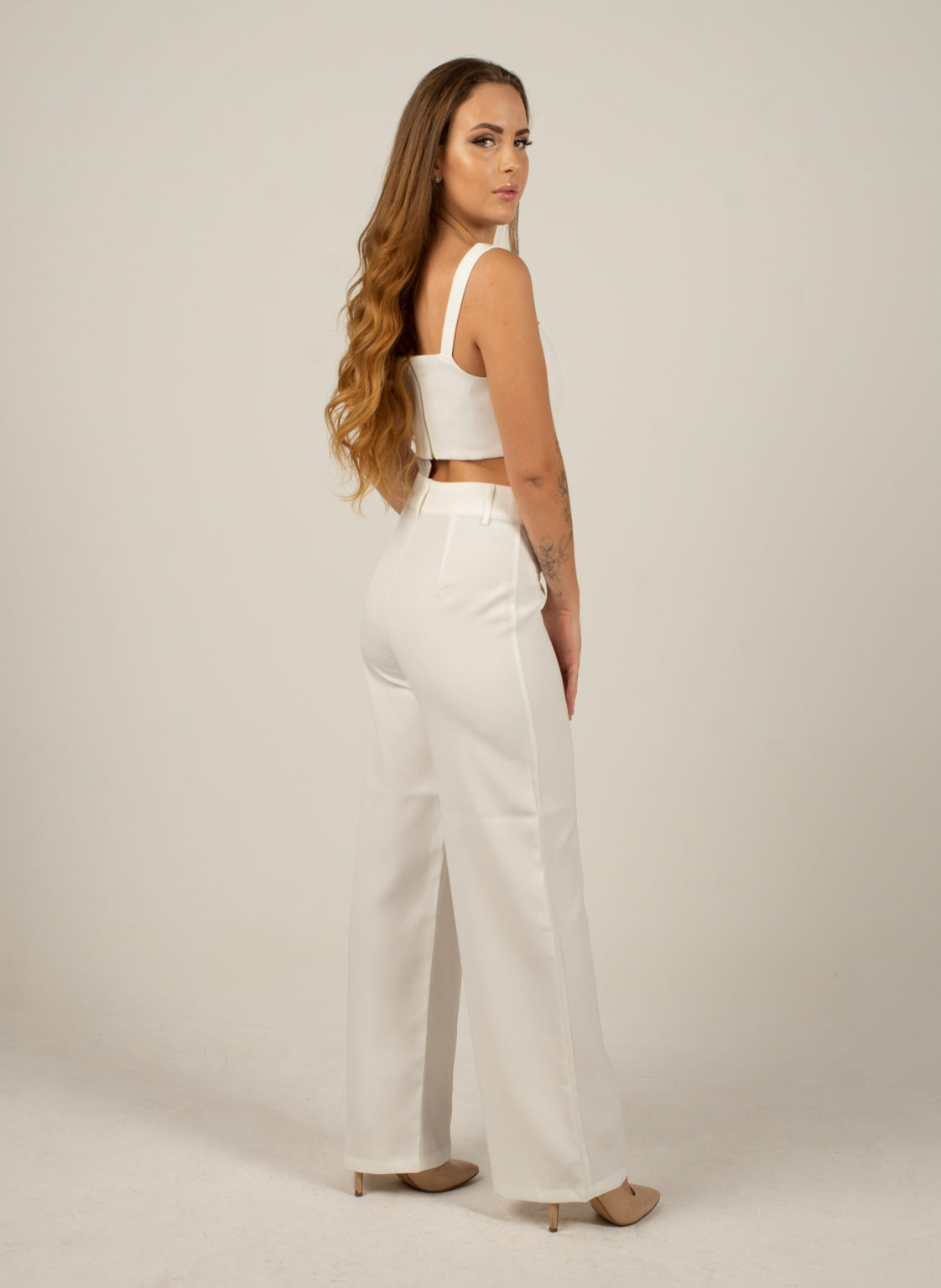 White Solid Stitch Straight Leg Trousers