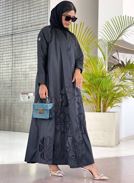 Flowers Abaya with Beads Embroidery