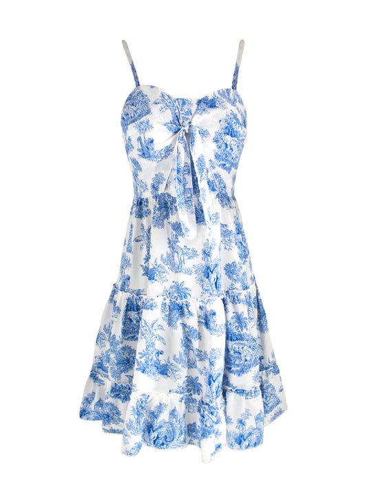 Toile de Jouy Bow Mini Dress