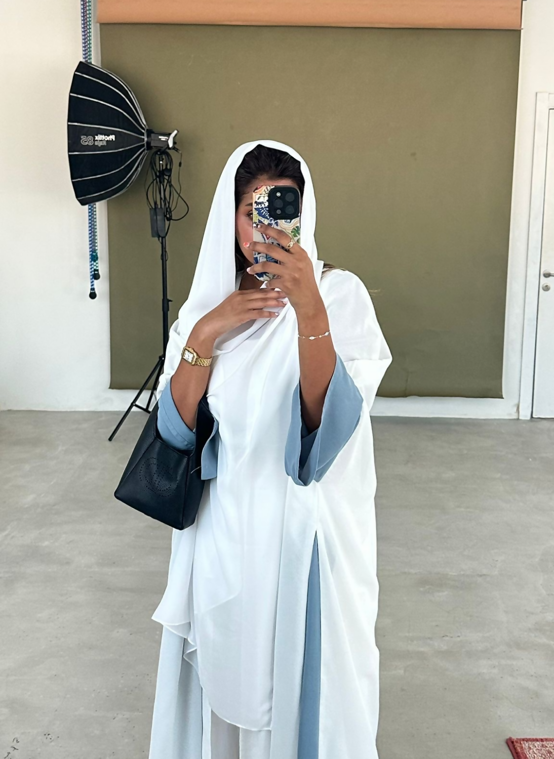 White X light blue abaya