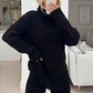 Keevah black roll neck knitted ribbed coord