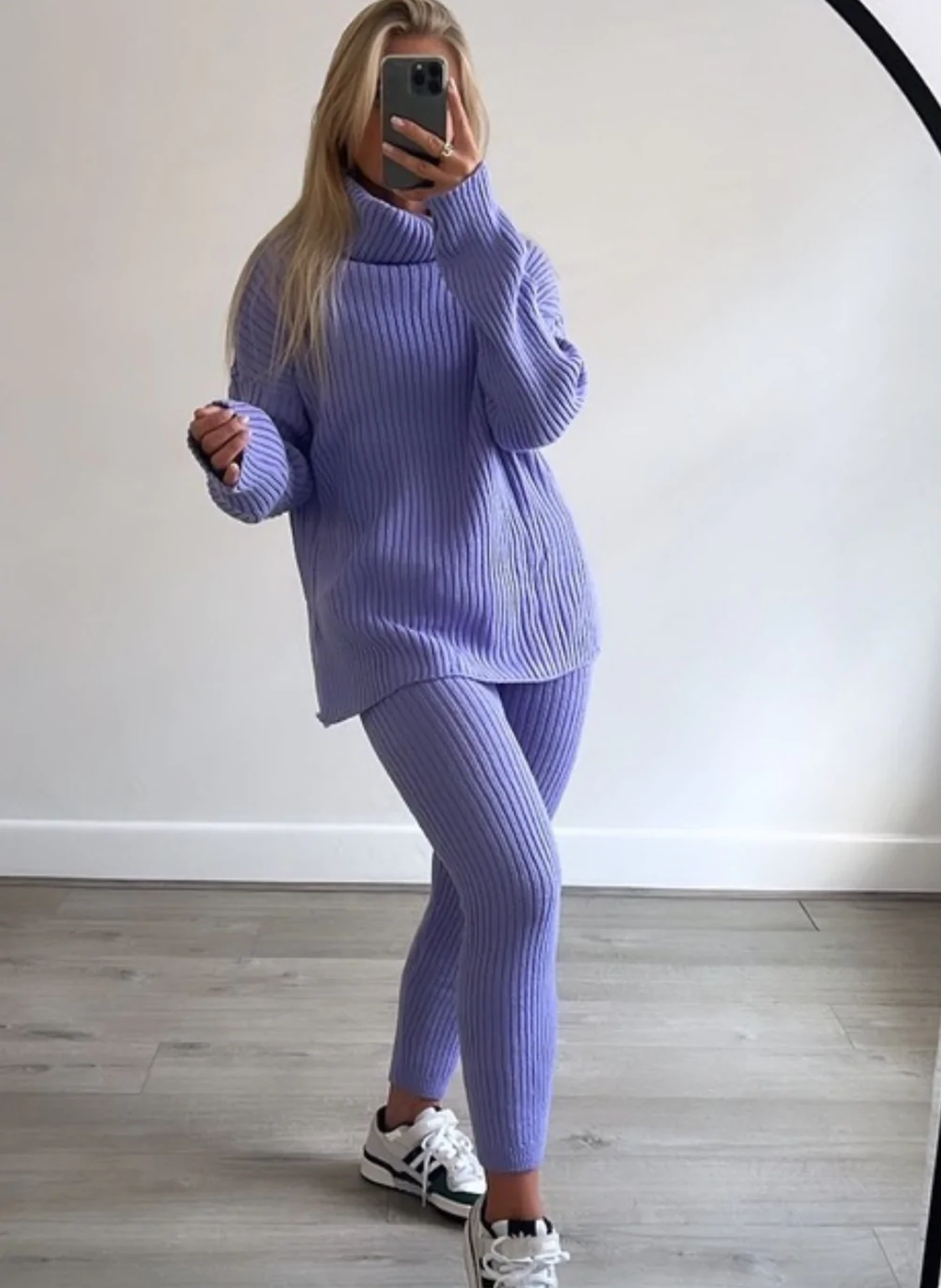 Keevah lilac roll neck knitted ribbed coord