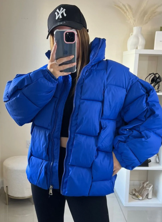 Lilly Blue Woven Short Puffer Jacket