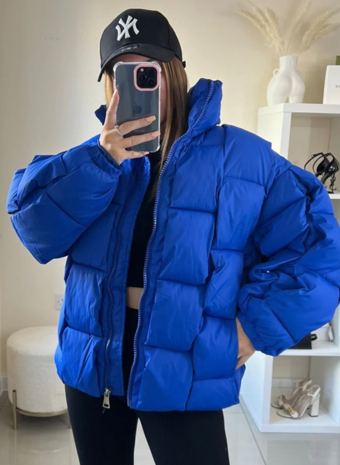 Lilly Blue Woven Short Puffer Coat