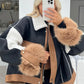 Maddie Black PU Shearling Fur Cuff Aviator Jacket