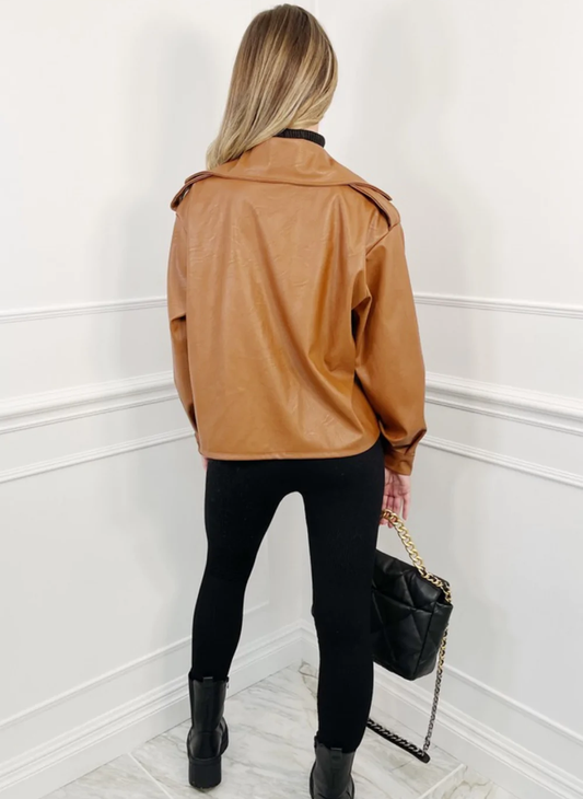Nina Camel PU Leather Jacket