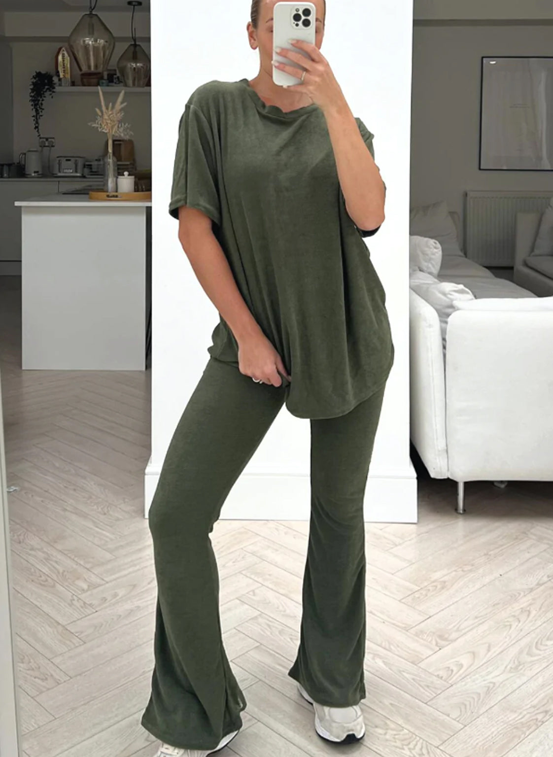 Rosie Khaki Oversized Toweling Loungewear Set Women Clothing