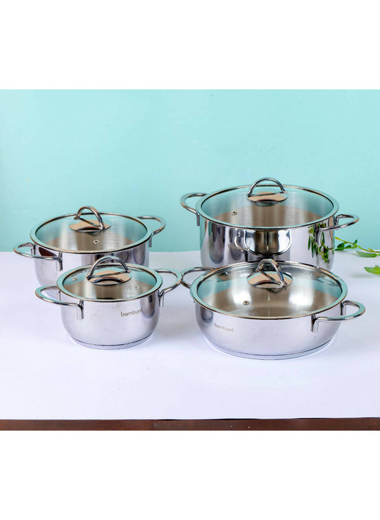 4 Piece Steel set with glass lid