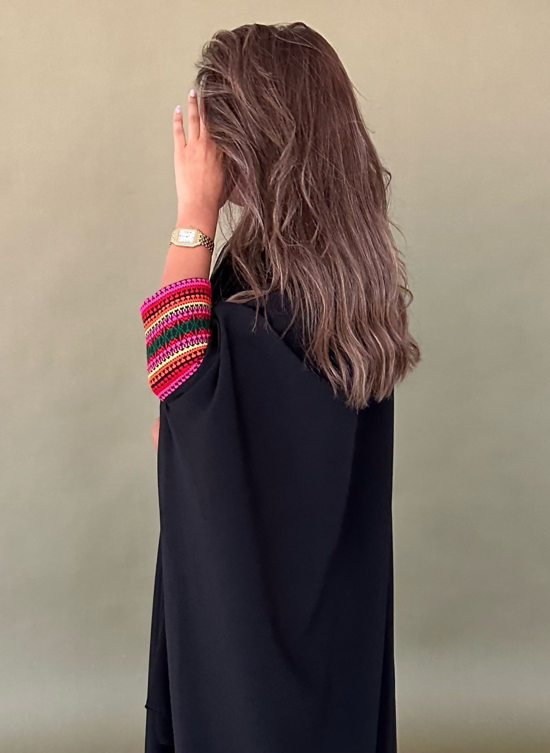 Black Abaya with Pink Embroidery