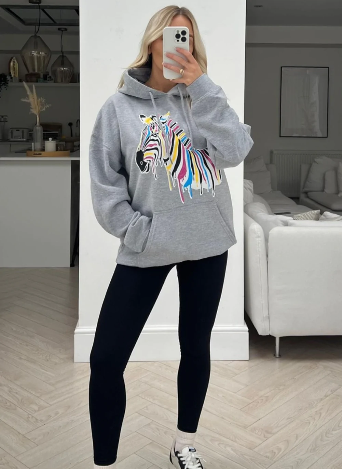 Zebra Drip Gray Printed Drawstring Hoodie