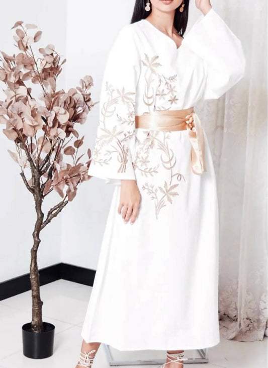 Embroidered Dress Jalabiya White and gold