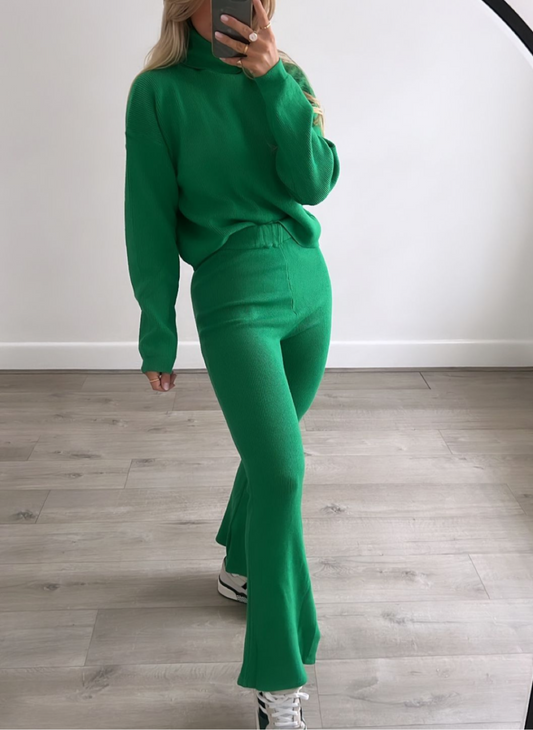 Gracie green roll neck flared loungeset