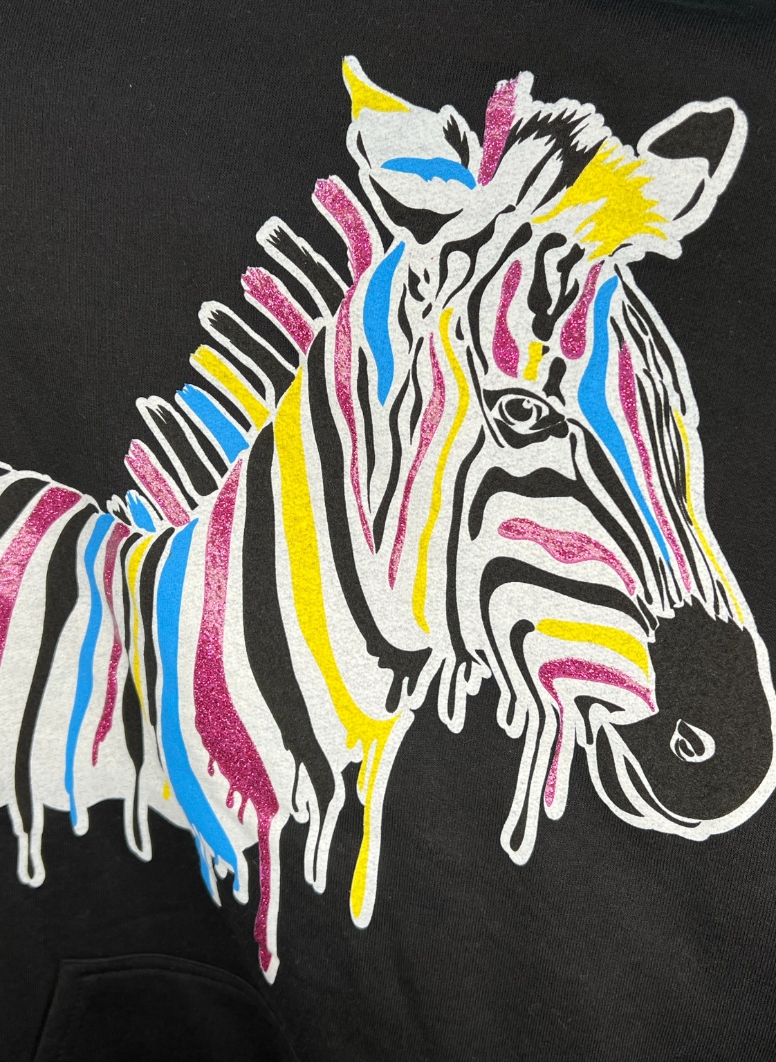 Zebra Drip Black Printed Drawstring Hoodie