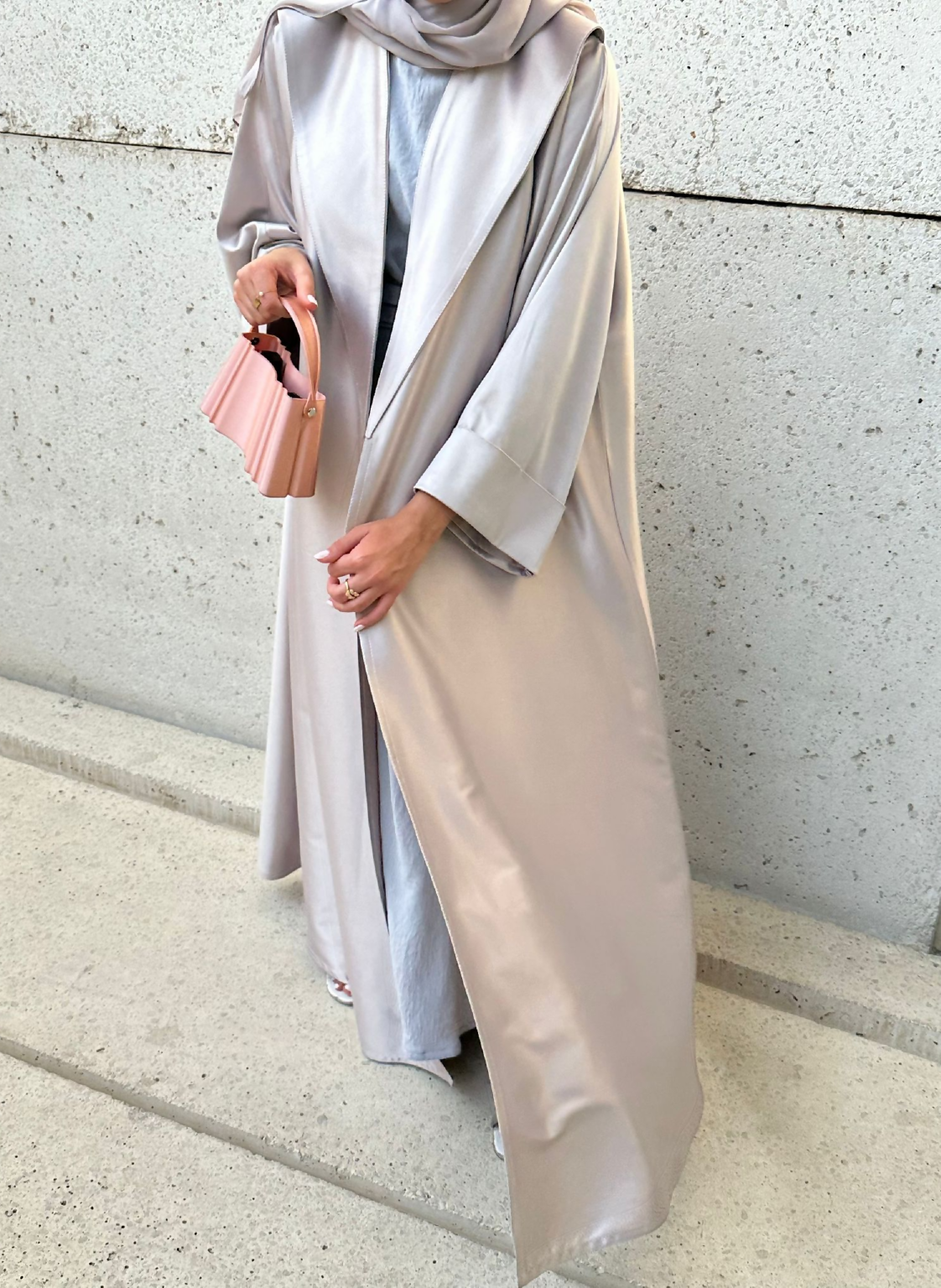 Light Gray/Beige Satin Abaya