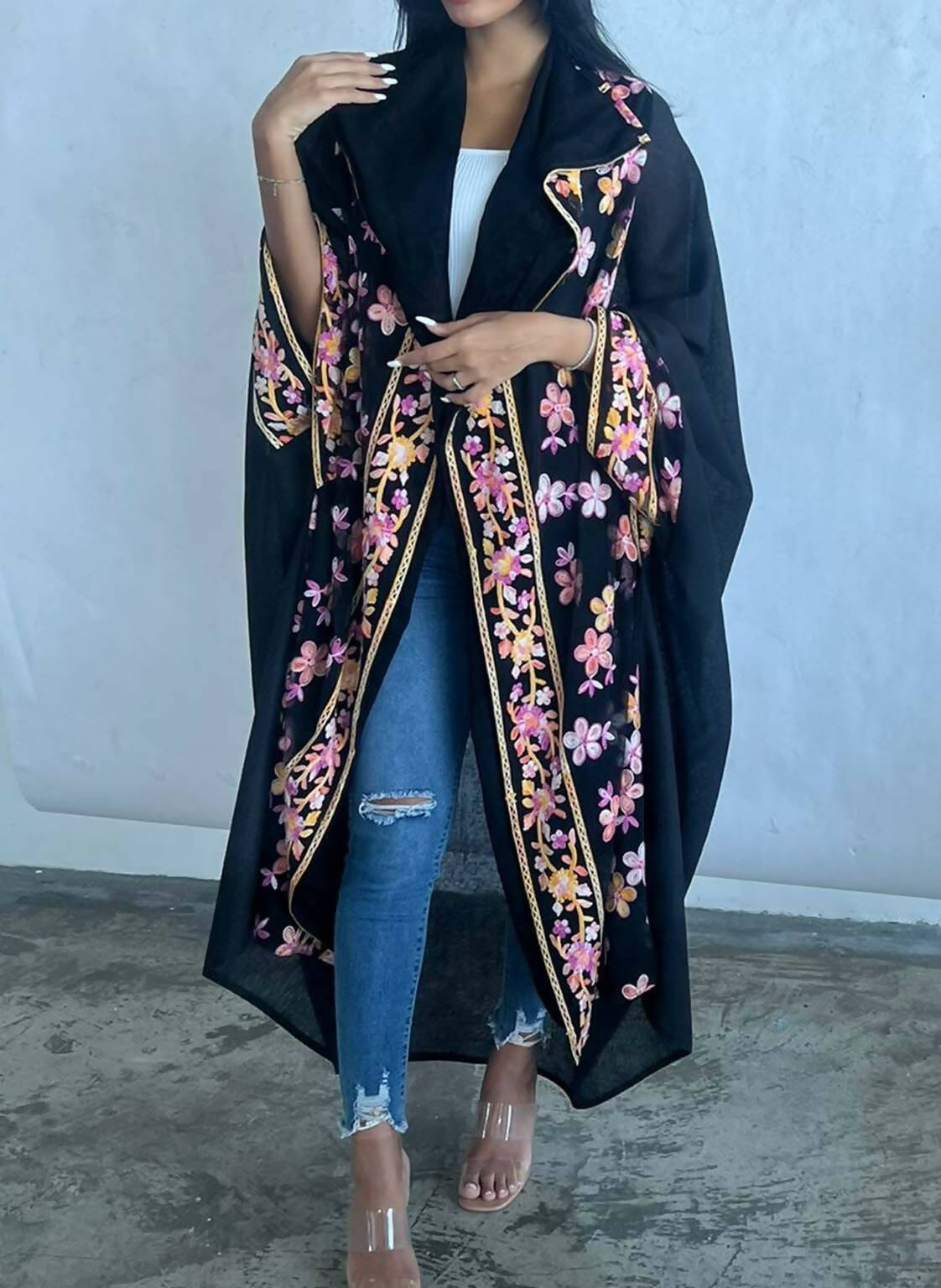 Black Embroidered Floral Abaya
