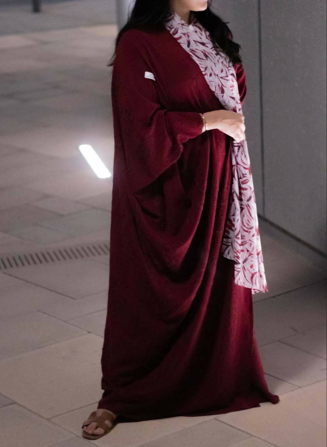 Red Abaya with Patterned Scarf
