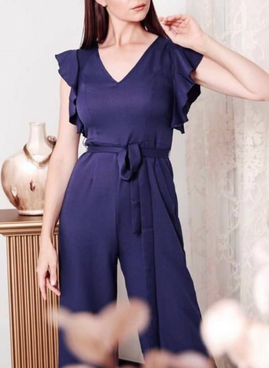 Flutter Sleeve Belted Palazzo Jumpsuit