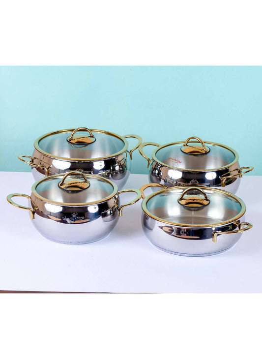 4-Pieces Set - High-Quality Stainless Steel Pots with a Gilded Finish