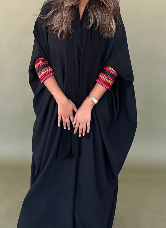 Black Abaya with Pink Embroidery